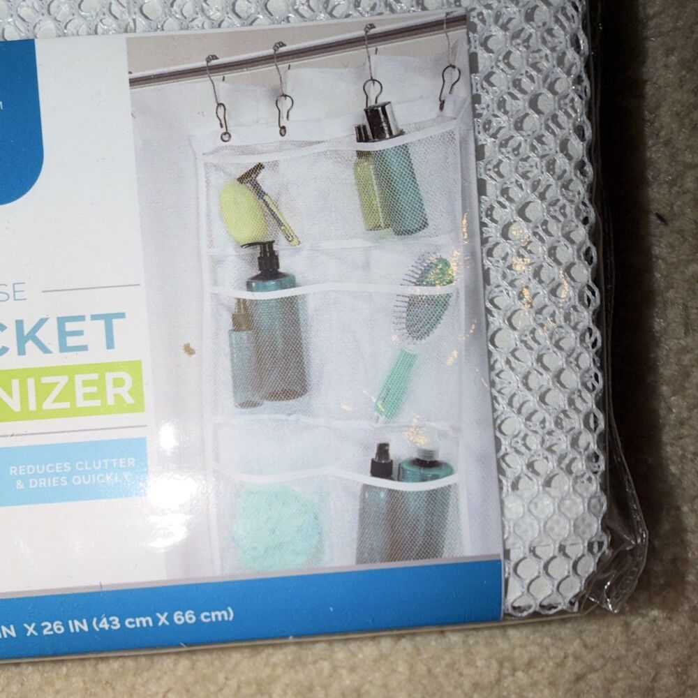 Interiors by Design White Polyester Hanging 3-Tier Shower Organizer w/ Hooks
